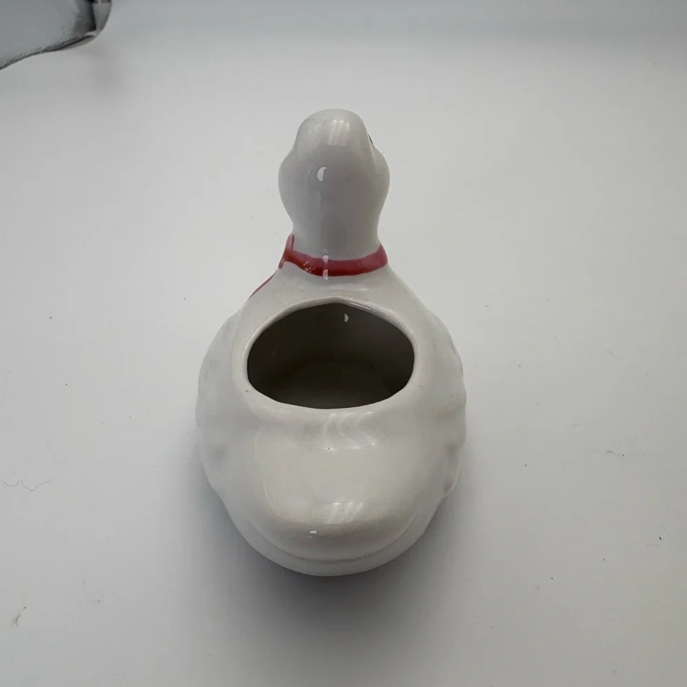 Charming White Duck Planter with Red Bow